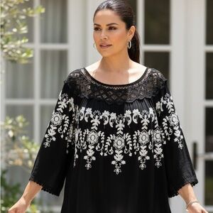CURATIONS Embroidered Lacey Boho Peasant Top Women’s Size 1X